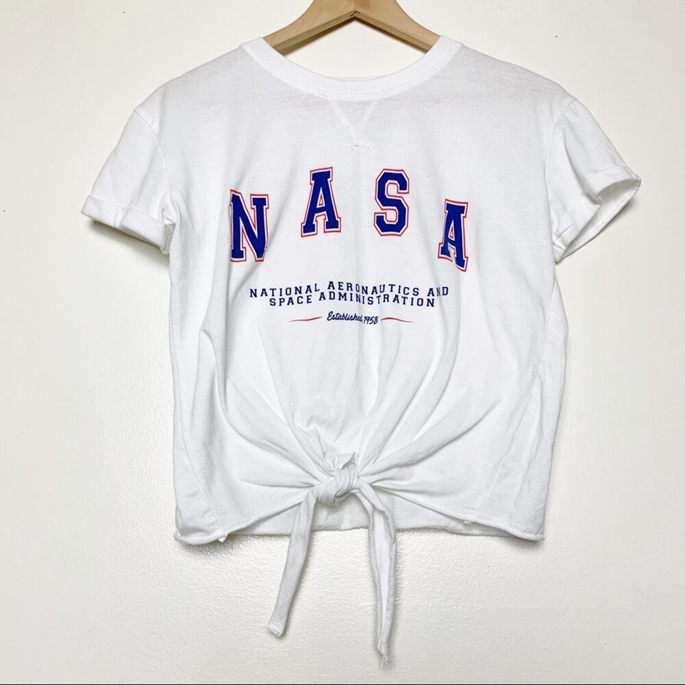 Buzz Aldrin NASA Logo White Cropped Front Tie Tee Women’s Size XS